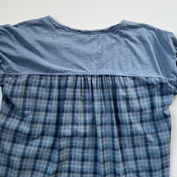 Anthropologie Pilcro Mixed Media T-Shirt XS Plaid Short Sleeve Cuffed Oversized - Picture 7 of 10